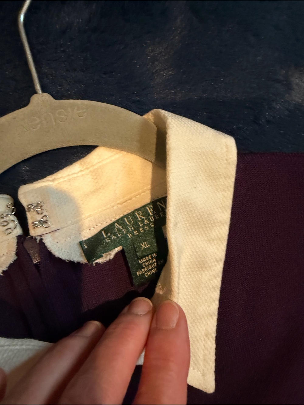 Lauren Ralph Lauren Burgundy Long Sleeve Dress with Yellow Collar & Cuffs - Picture 2 of 3